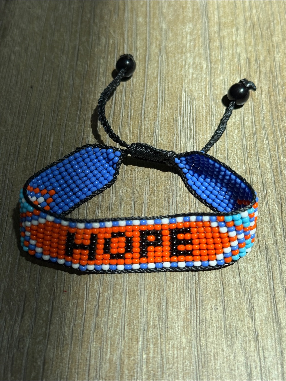 Beaded 'HOPE' Bracelet in Orange & Blue